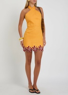 Cala DE LA Cruz Veneta Floral-appliquéd Linen Mini Dress Orange