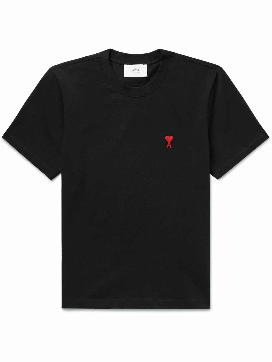 AMI PARIS - Logo-Embroidered Cotton-Jersey T-Shirt - Black