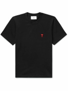 AMI PARIS - Logo-Embroidered Cotton-Jersey T-Shirt - Black