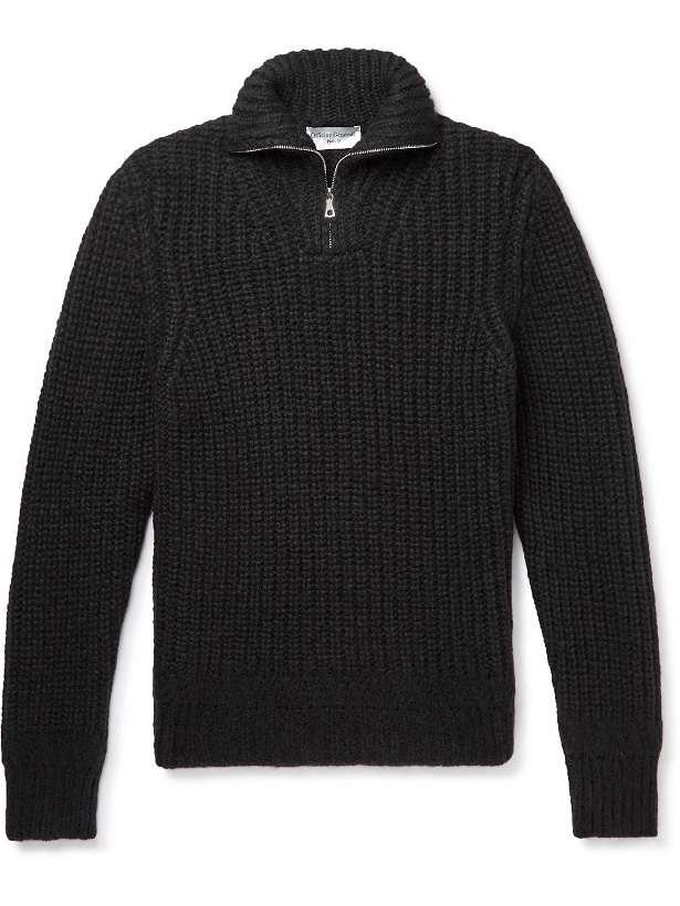 Photo: Officine Générale - Ribbed Alpaca-Blend Half-Zip Sweater - Black