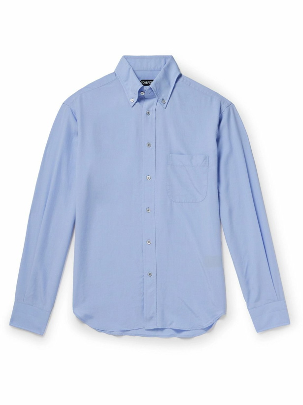 Photo: TOM FORD - Button-Down Collar Lyocell and Silk-Blend Shirt - Blue