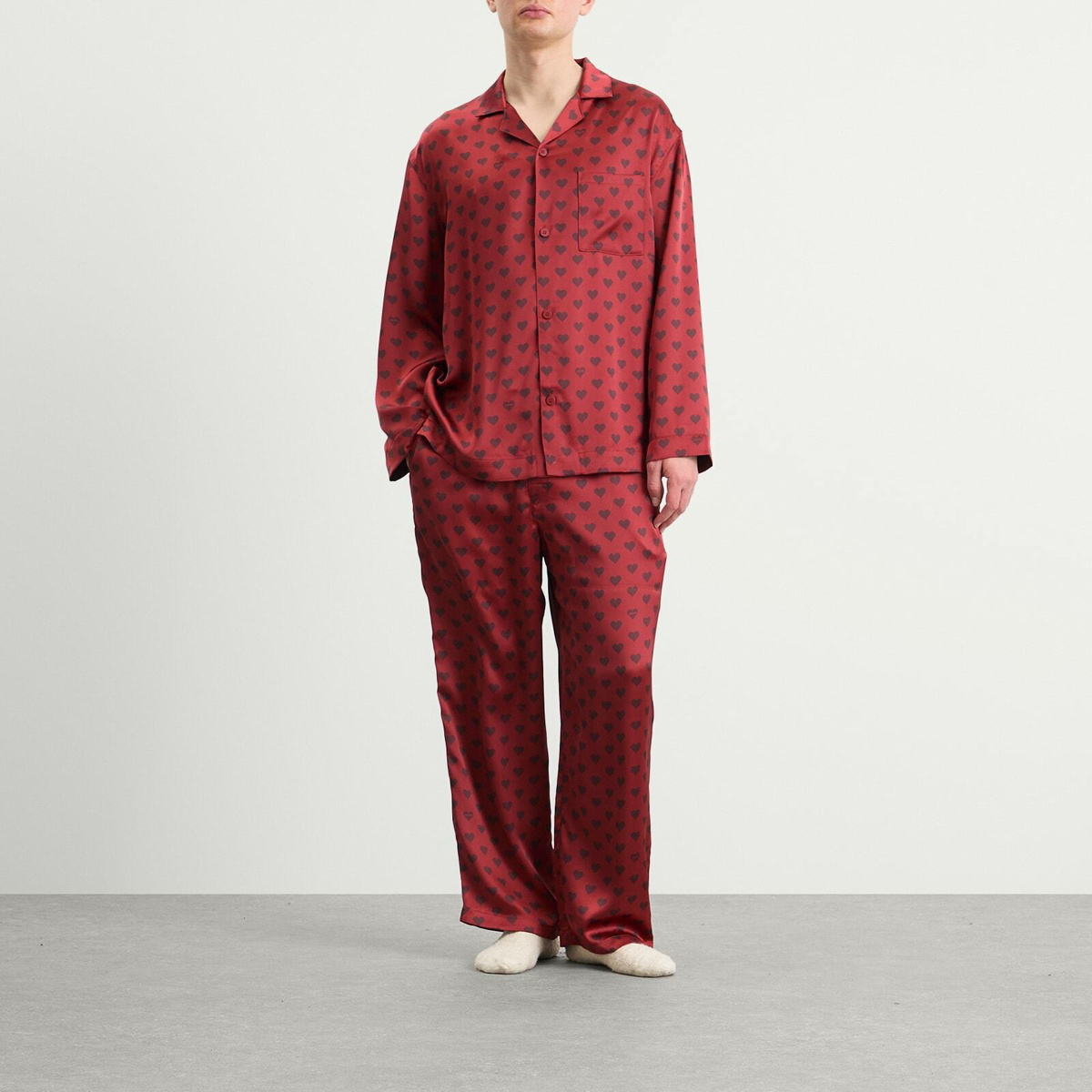 SKIMS Men's Sateen Sleep Set in Red Heart Halfdrop