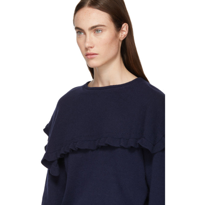 See by Chloe Navy Oversized Feminine Ruffle Sweater