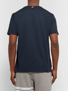 THOM BROWNE - Slim-Fit Grosgrain-Trimmed Cotton-Jersey T-Shirt - Blue