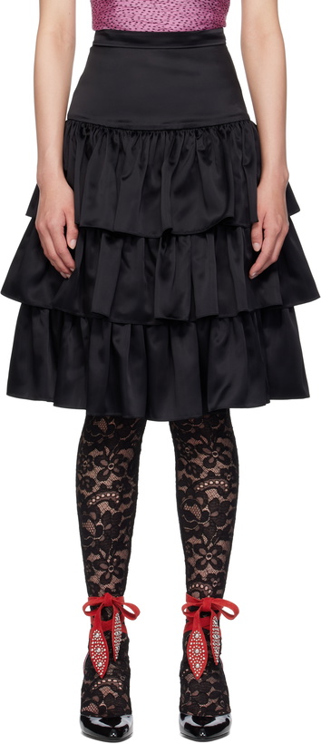 Photo: Valentino Black Satin Ruffle Midi Skirt