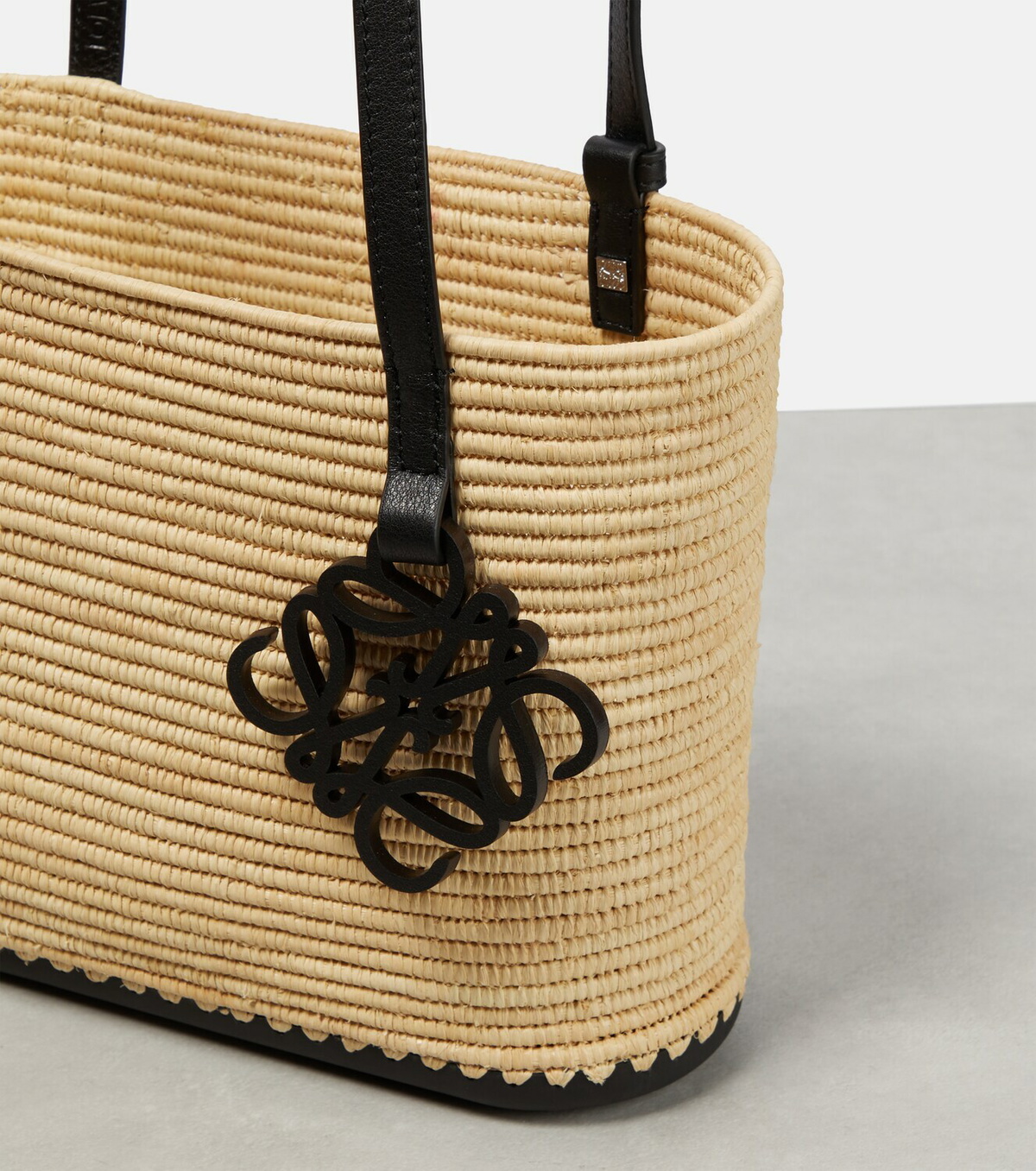 Paulas Ibiza Small Leather Trimmed Basket Bag in Beige - Loewe