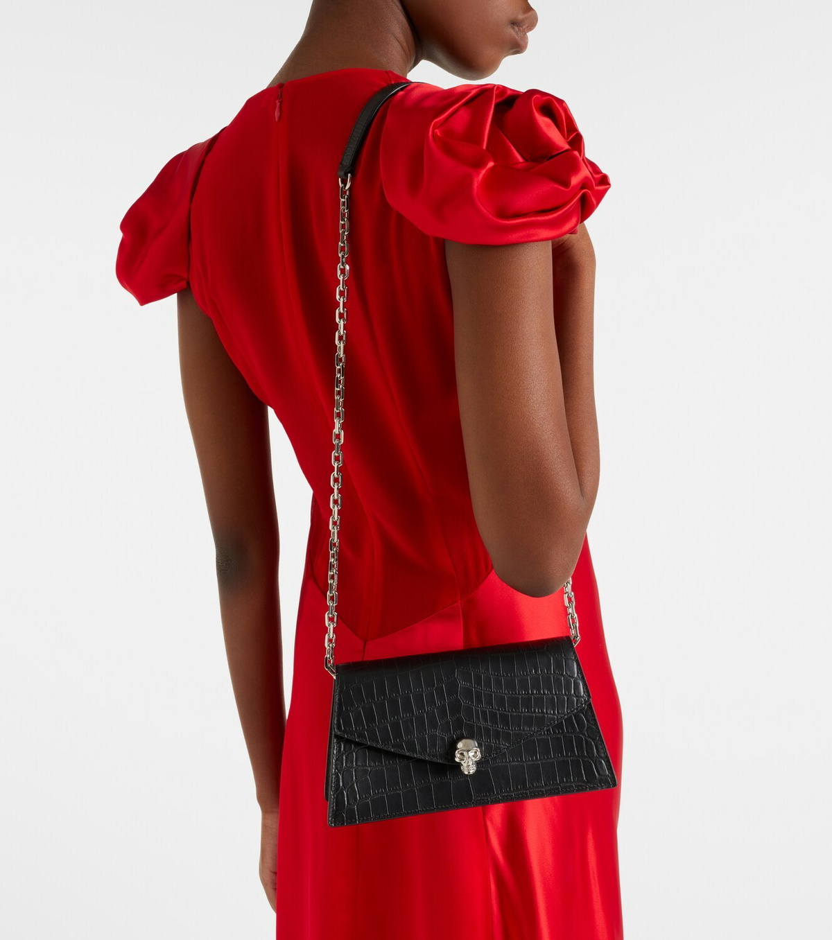 McQueen Skull Mini croc-effect leather clutch