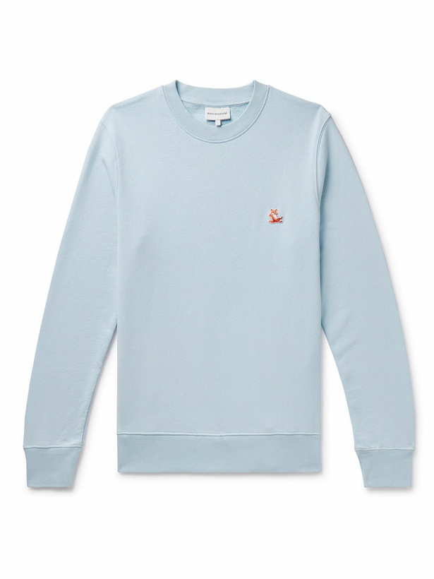 Photo: Maison Kitsuné - Chillax Fox Logo-Appliquéd Cotton-Jersey Sweatshirt - Blue