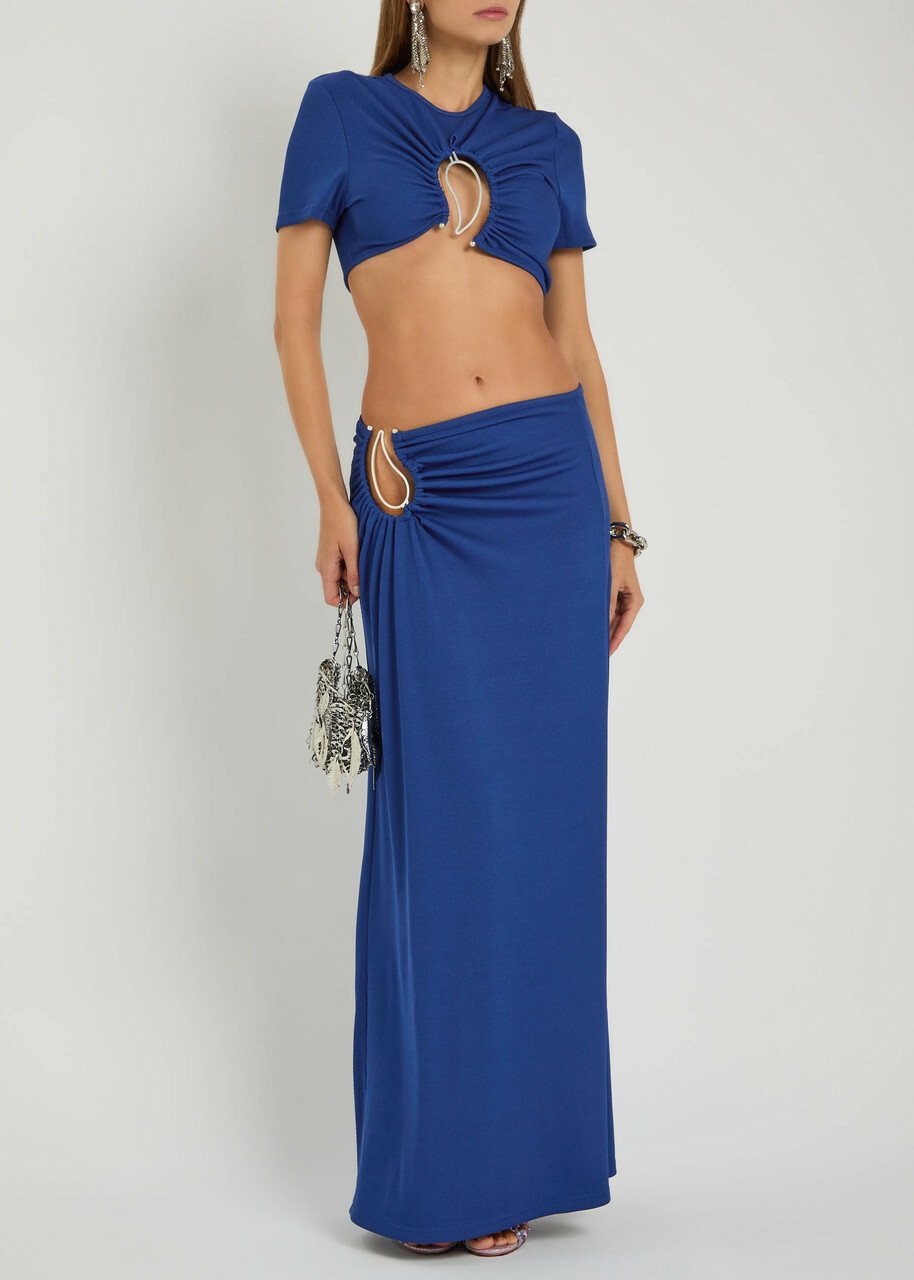 Christopher Esber Cut-out Jersey Cropped T-shirt Blue