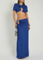 Christopher Esber Cut-out Jersey Cropped T-shirt Blue