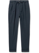 Officine Générale - Pierre Straight-Leg Belted Pleated Cotton-Poplin Trousers - Blue