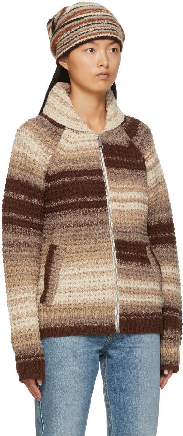 ERL Brown Wool Zip-Up Sweater ERL