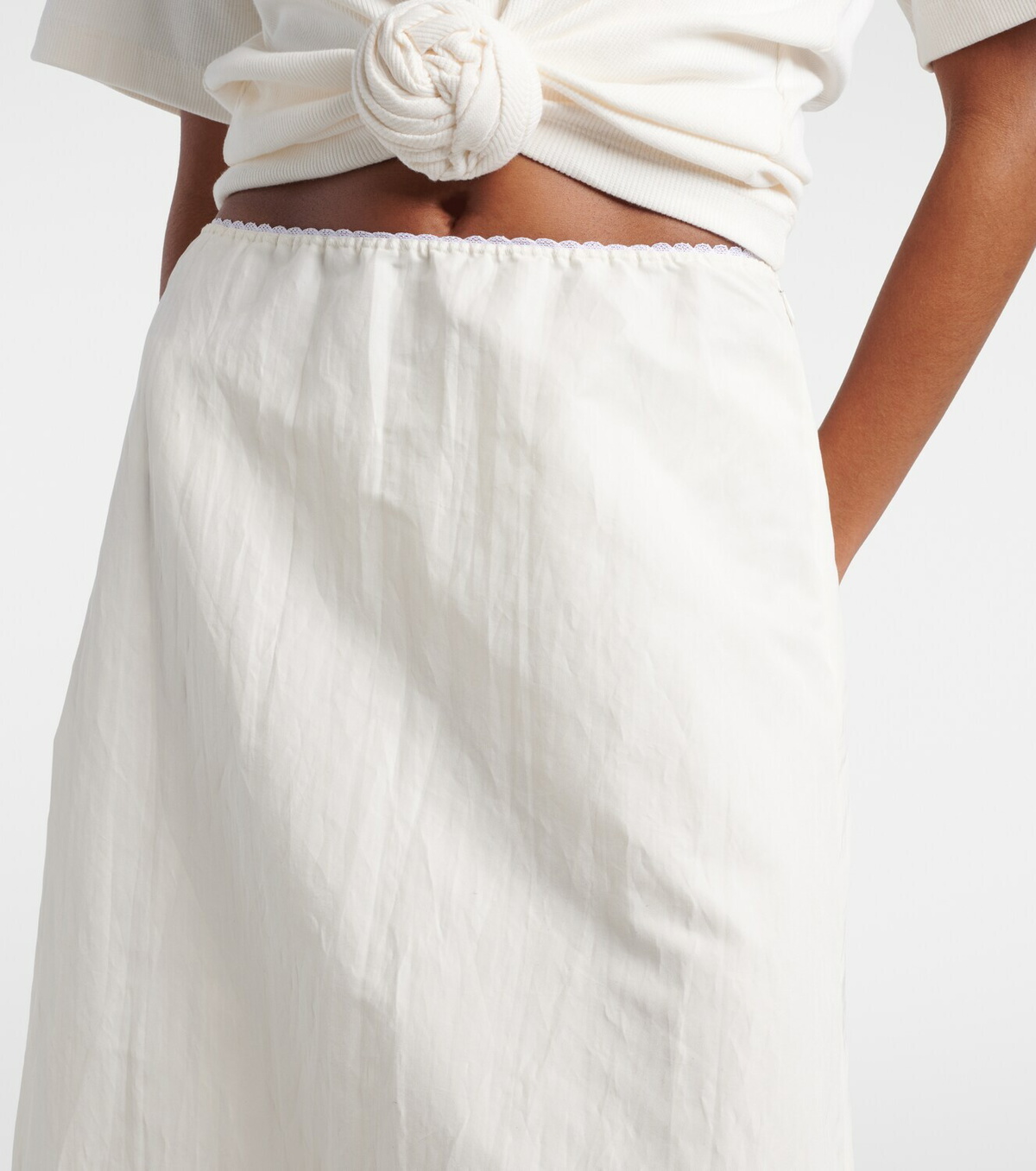 Magda Butrym Lace-trimmed silk-blend midi skirt
