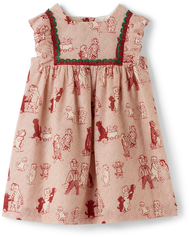 Photo: Gucci Baby Off-White & Red Cotton Cat Print Dress