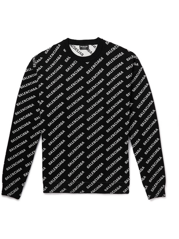 Photo: Balenciaga - Logo-Jacquard Cotton-Blend Sweater - Black