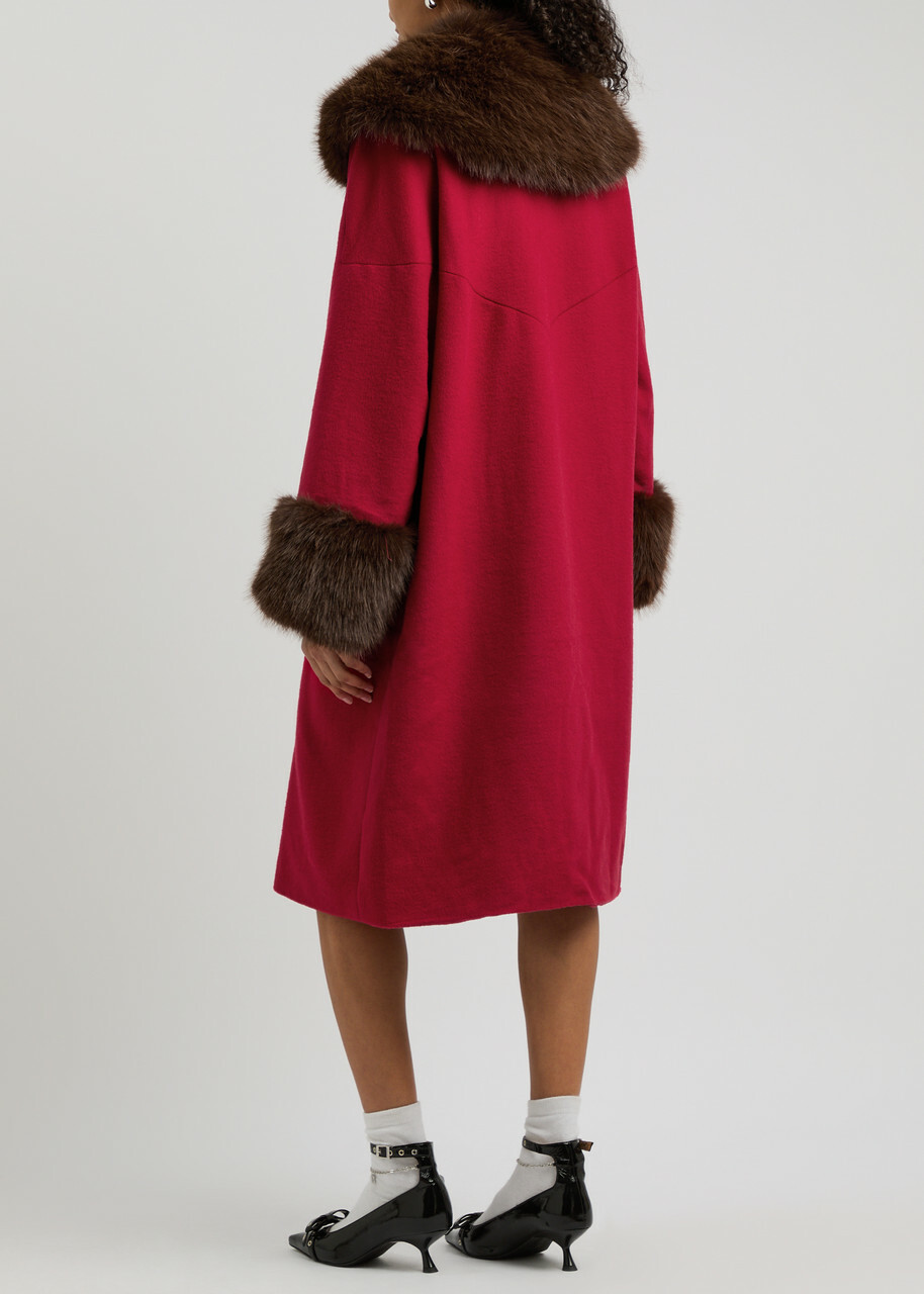 Sister Jane Sculpture Faux Fur-trimmed Felt Coat Red