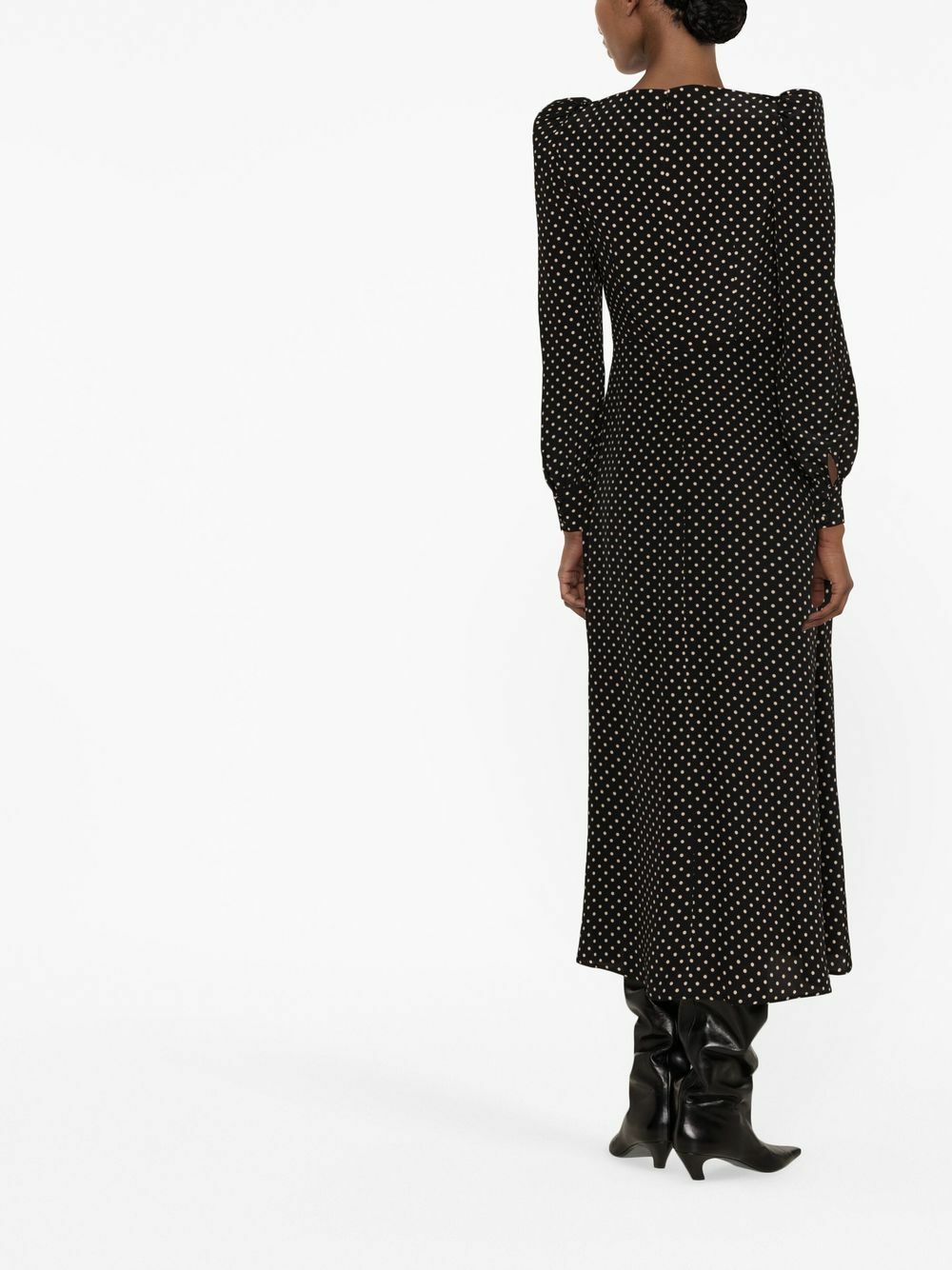 alessandra rich black polka dot dress Polka-dot silk midi dress - black