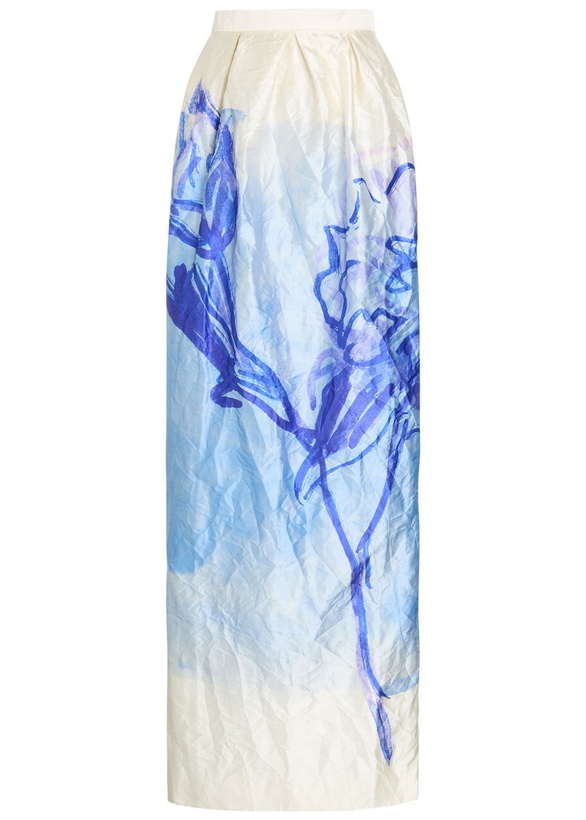 Photo: Erdem Printed Crinkled Satin Midi Skirt Multi Print