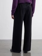 Les Tien - Party Wide-Leg Garment-Dyed Cotton-Fleece Sweatpants - Black