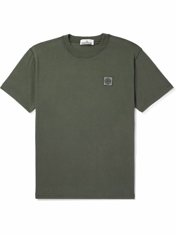 Photo: Stone Island - Logo-Appliquéd Garment-Dyed Cotton-Jersey T-Shirt - Green