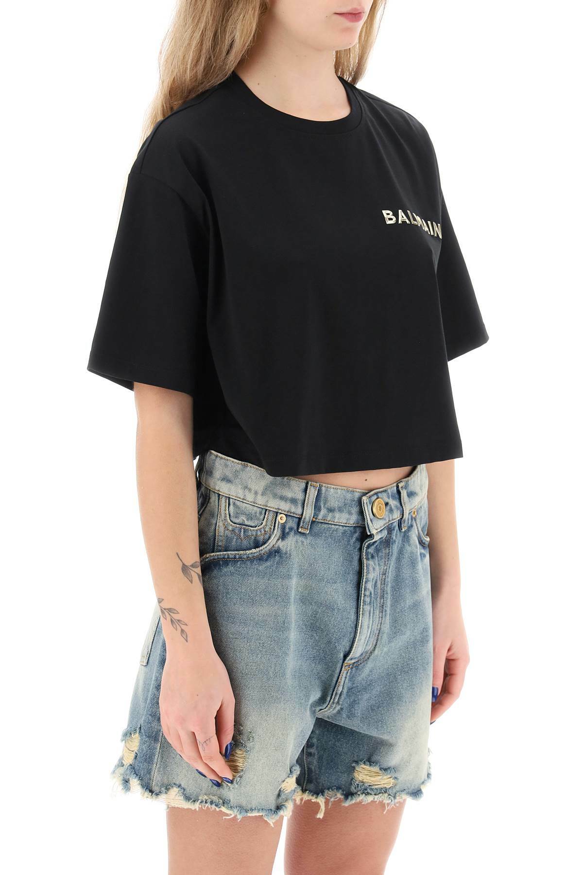 Balmain Laminated Cropped T-Shirt