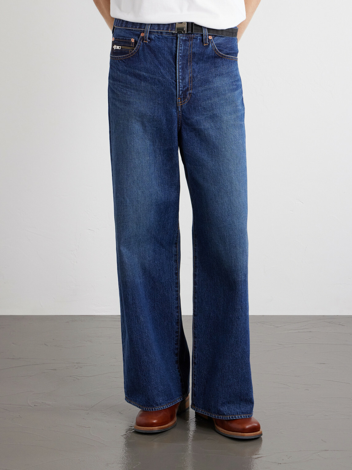 Sacai - Belted Wide-Leg Jeans - Blue