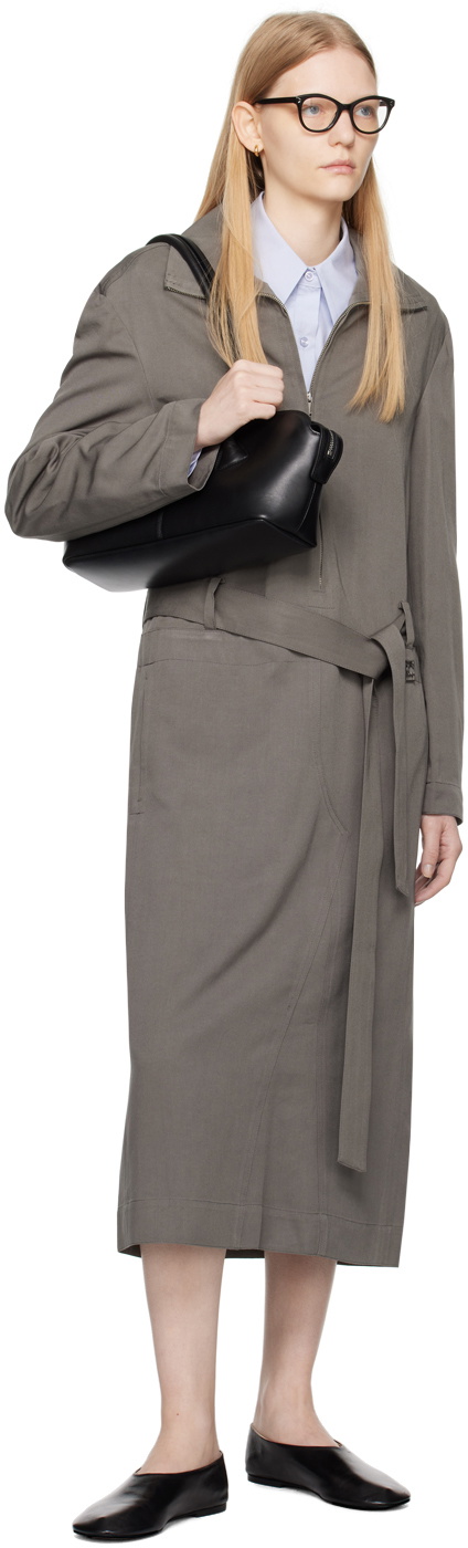 LOW CLASSIC Gray Zip-Up Midi Dress