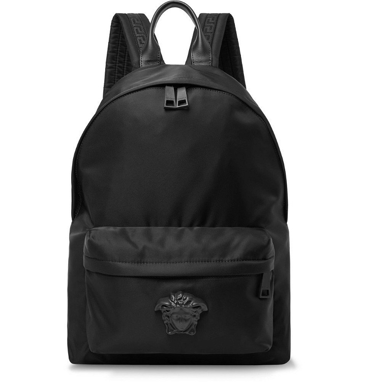 Photo: Versace - Logo-Appliquéd Leather-Trimmed Shell Backpack - Black