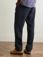 De Bonne Facture - Straight-Leg Pleated Linen Trousers - Blue