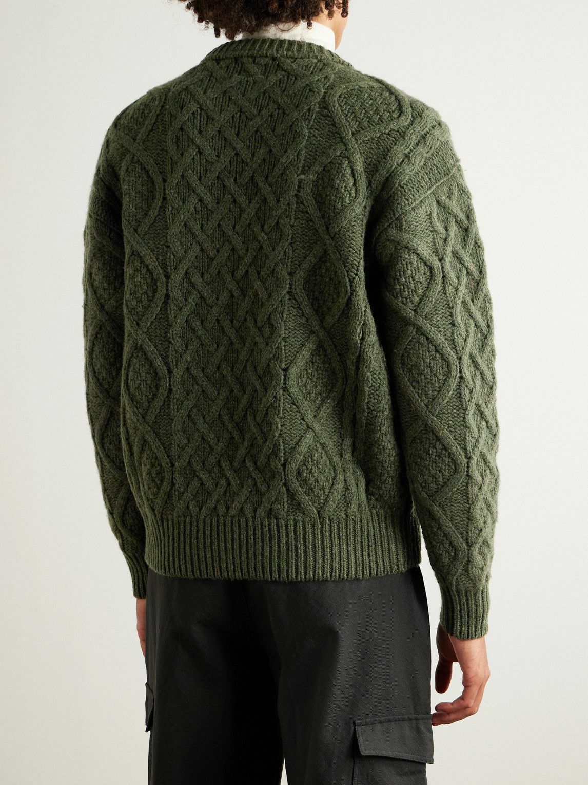 C.P. Company - Logo-Debossed Cable-Knit Wool Sweater - Green C.P.
