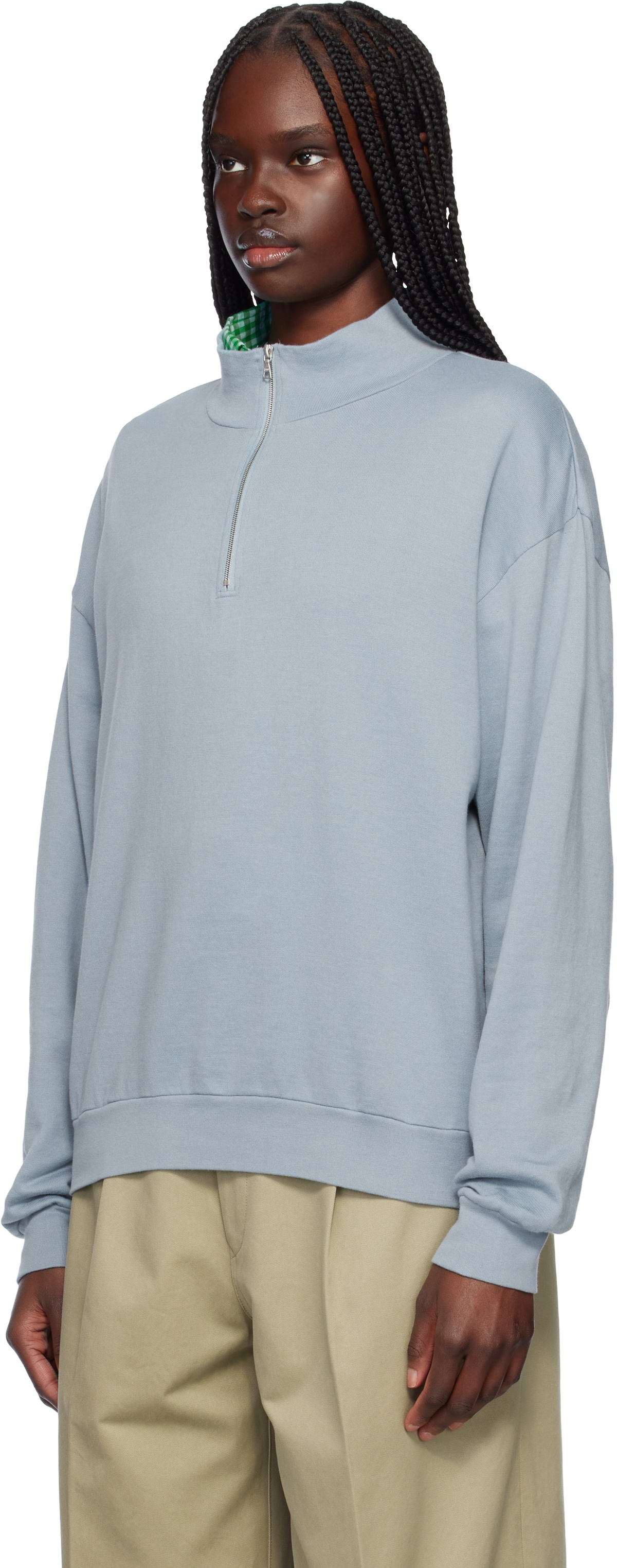 AURALEE Blue Super High Gauge Half Zip P/O Sweatshirt
