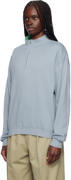 AURALEE Blue Super High Gauge Half Zip P/O Sweatshirt