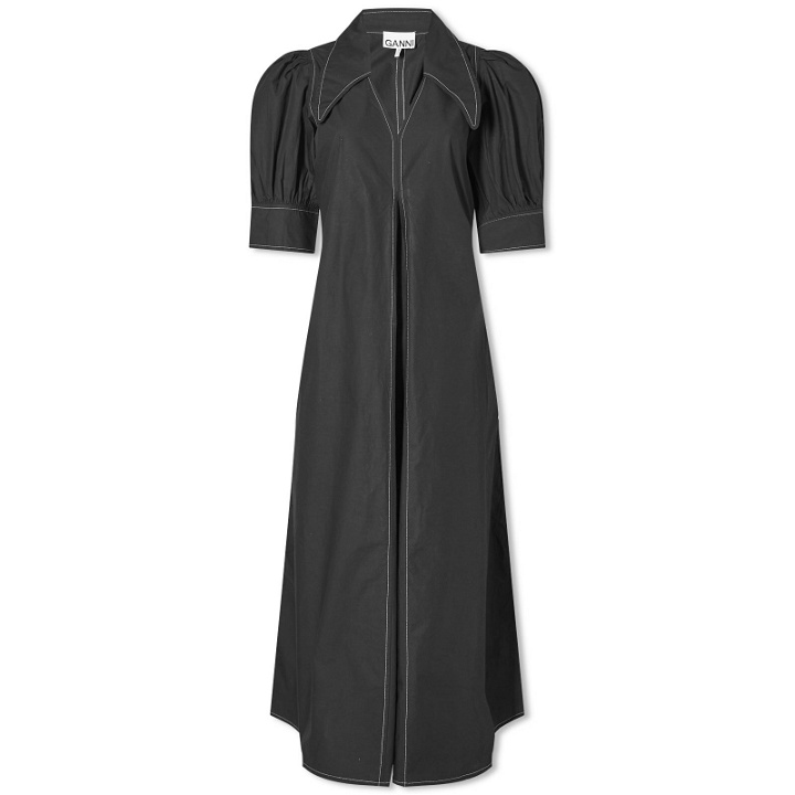 Photo: GANNI Women's Cotton Poplin V-Neck Maxi Dress in Black