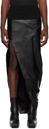 Rick Owens Black Asymmetric Leather Midi Skirt