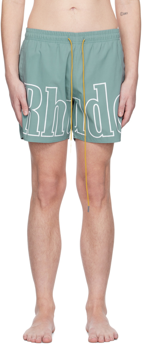 Rhude Green Printed Swim Shorts Rhude
