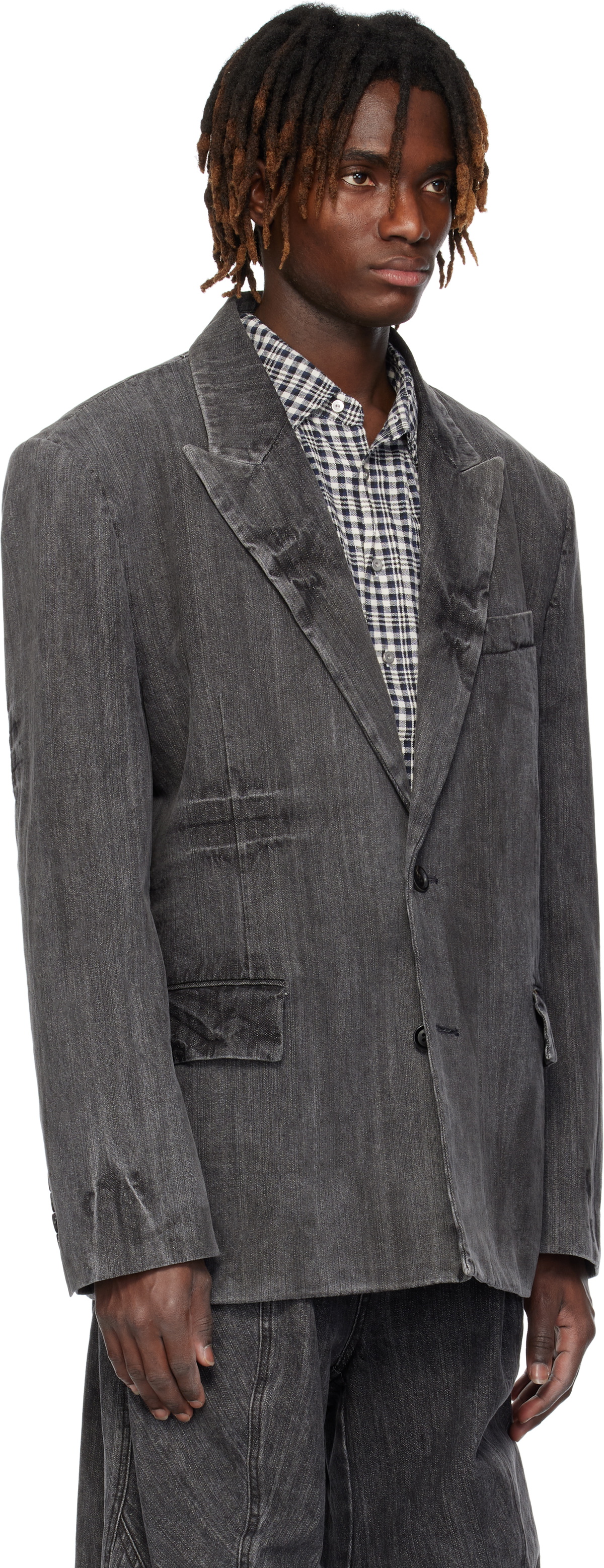 Juun.J Gray Washed Denim Blazer