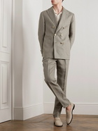 Brunello Cucinelli - Double-Breasted Herringbone Linen Suit Jacket - Green