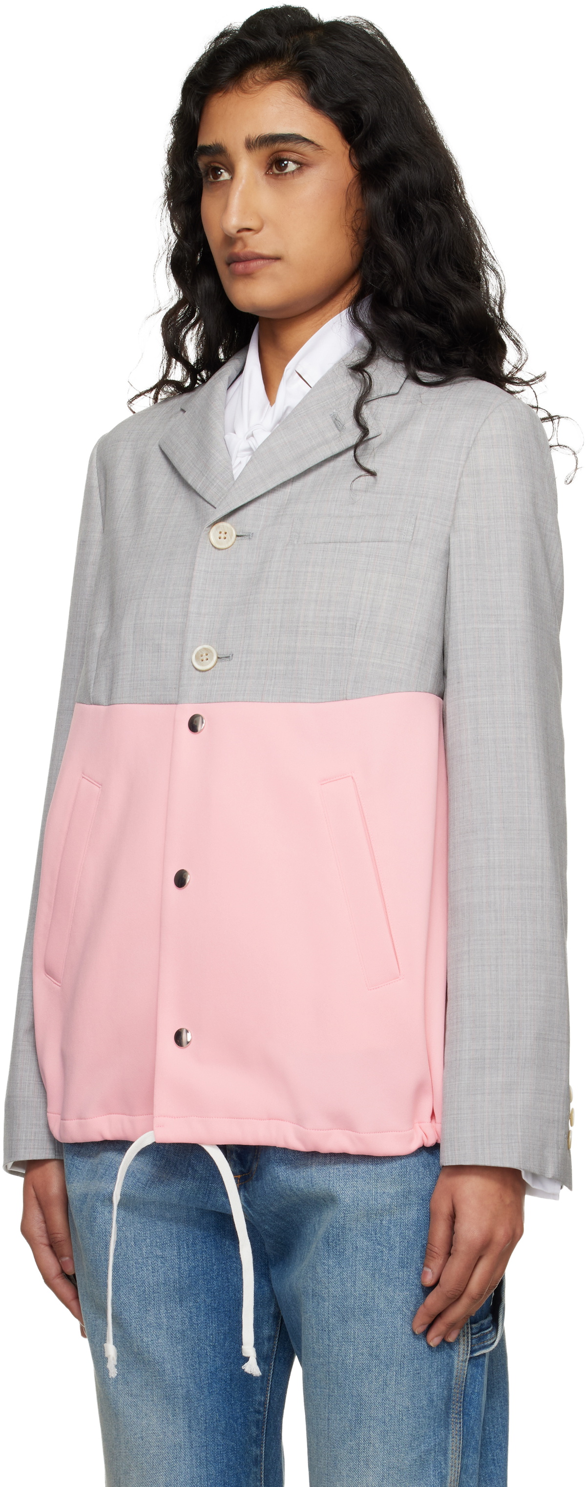 Comme des Garçons Girl Gray & Pink Paneled Blazer