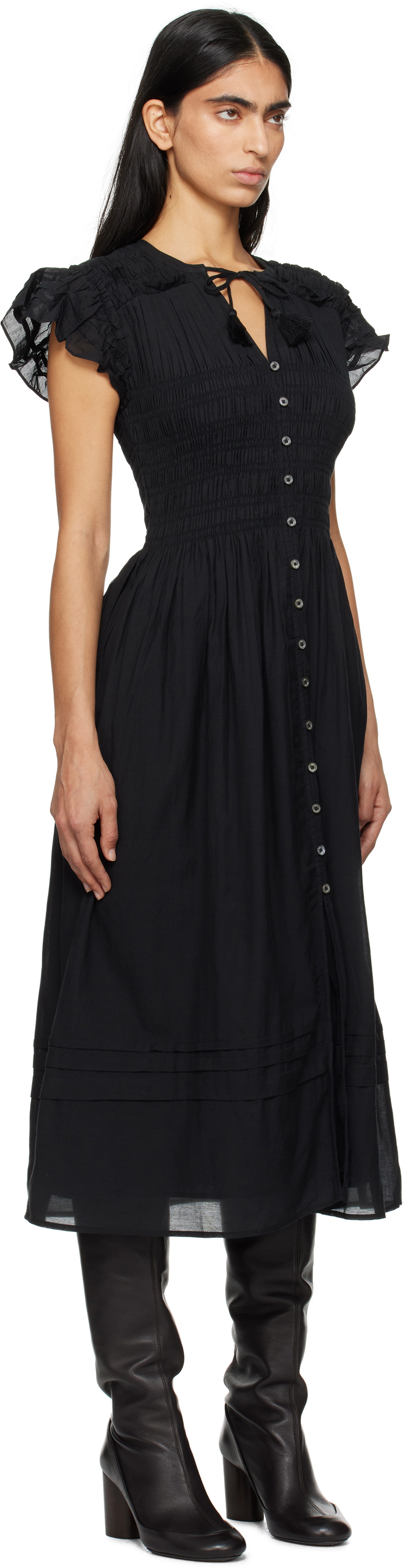 SEA NY Black Nomi S/S Midi Dress