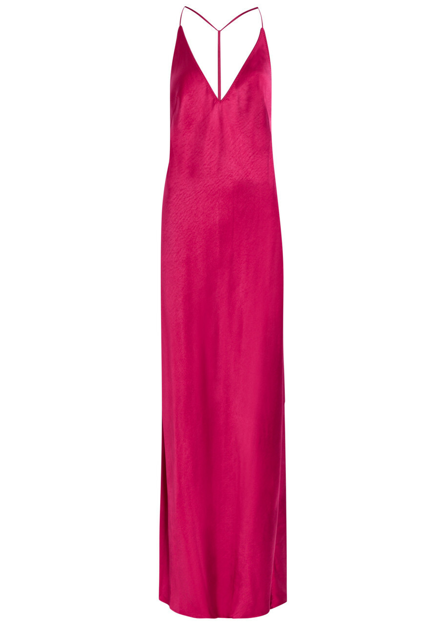 Anna October Justina Open-back Satin Maxi Dress Dark Red