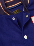 KAPITAL - Faux Leather and Wool-Blend Varsity Jacket - Blue