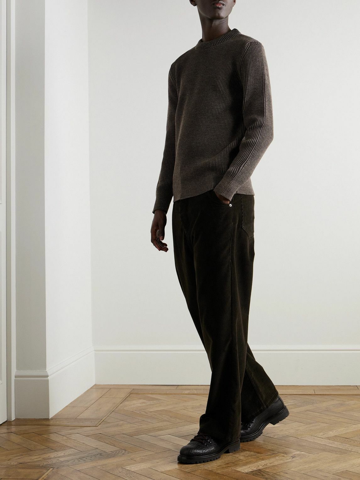 S.N.S Herning - Fender III Slim-Fit Ribbed Virgin Wool Sweater - Brown