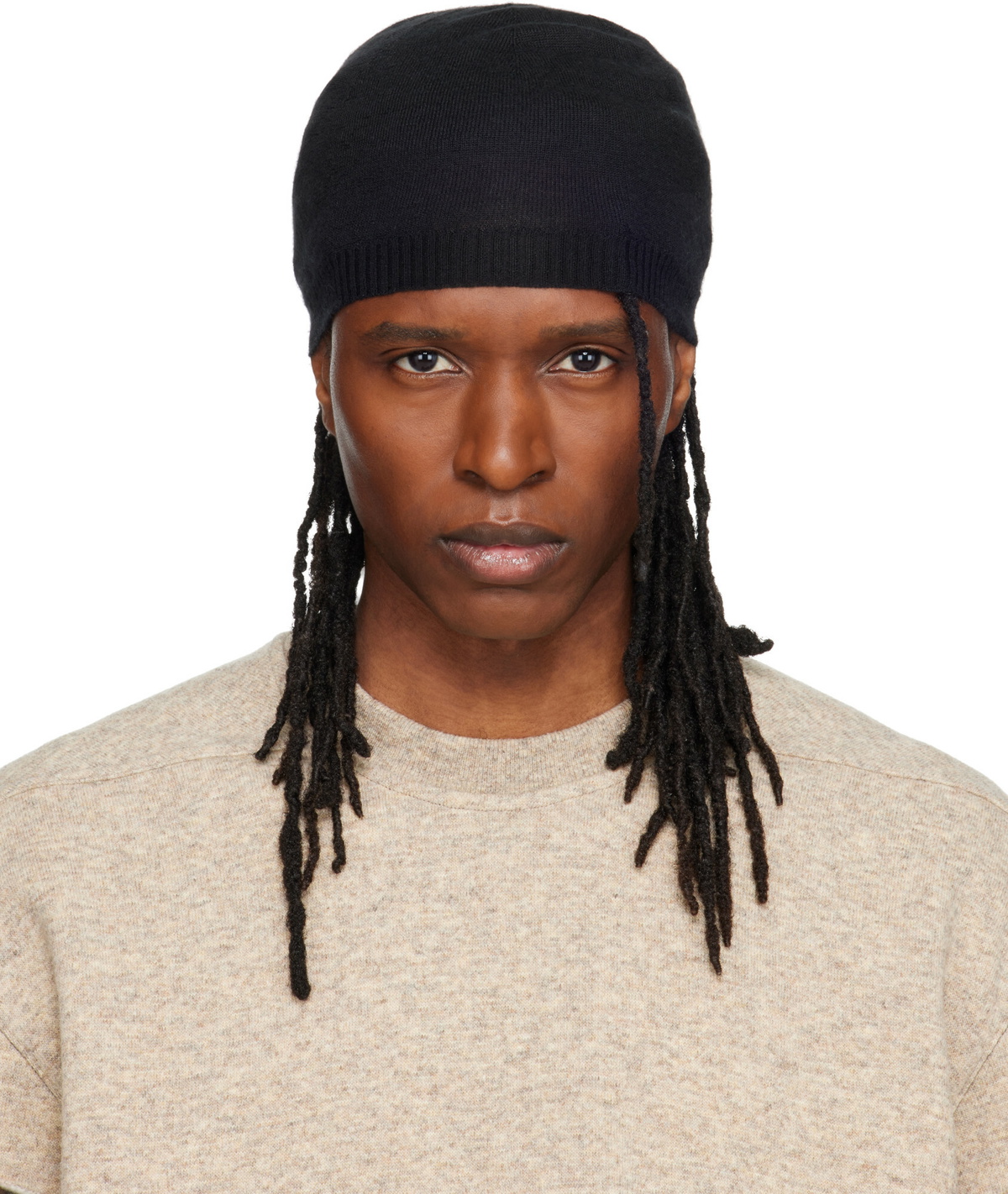 Rick Owens Black Wool Ribbed Beanie Rick Owens