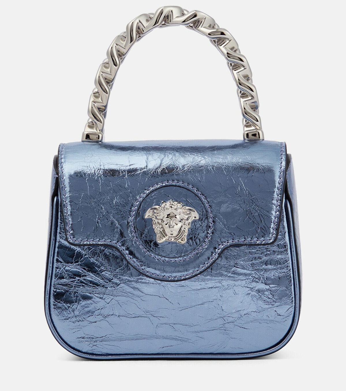 La Medusa Small Leather Shoulder Bag in Silver - Versace