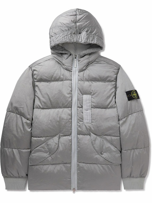 Photo: Stone Island - Logo-Appliquéd Quilted Crinkled-Shell Hooded Down Jacket - Gray