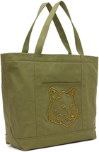 Maison Kitsuné Khaki Fox Head Large Tote