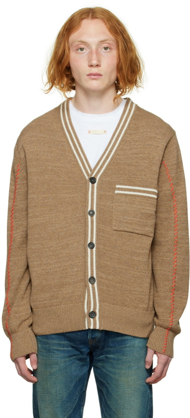 Photo: PS by Paul Smith Brown Contrast Stitch Cardigan