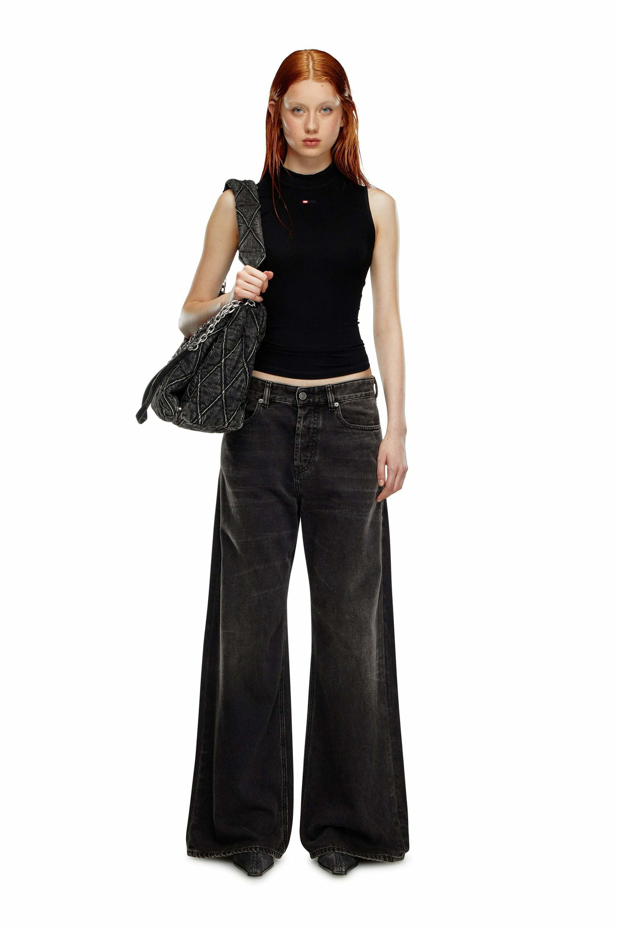 Diesel Relaxed Jeans Low Waist 1996 D-Sire, Black/Dark grey, Button fly