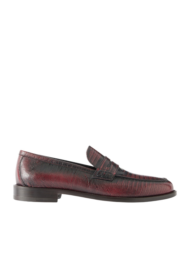 Photo: Manolo Blahnik - Perry Lizard-Effect Leather Loafers - Red