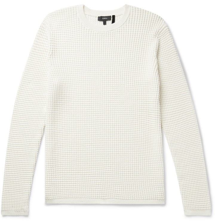 Photo: Theory - Phanos Slim-Fit Waffle-Knit Cotton-Blend Sweater - Neutrals